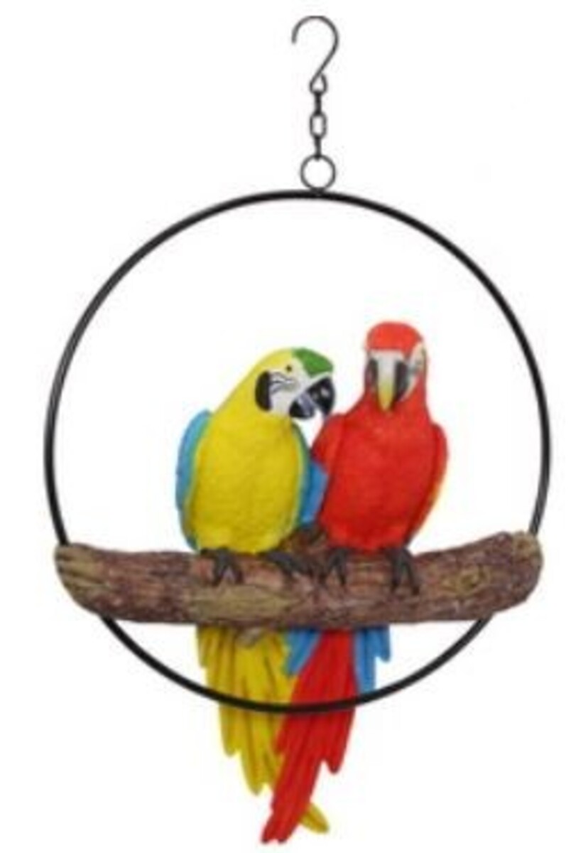 MM Realistic Twin Parrot Birds in Ring 40cm