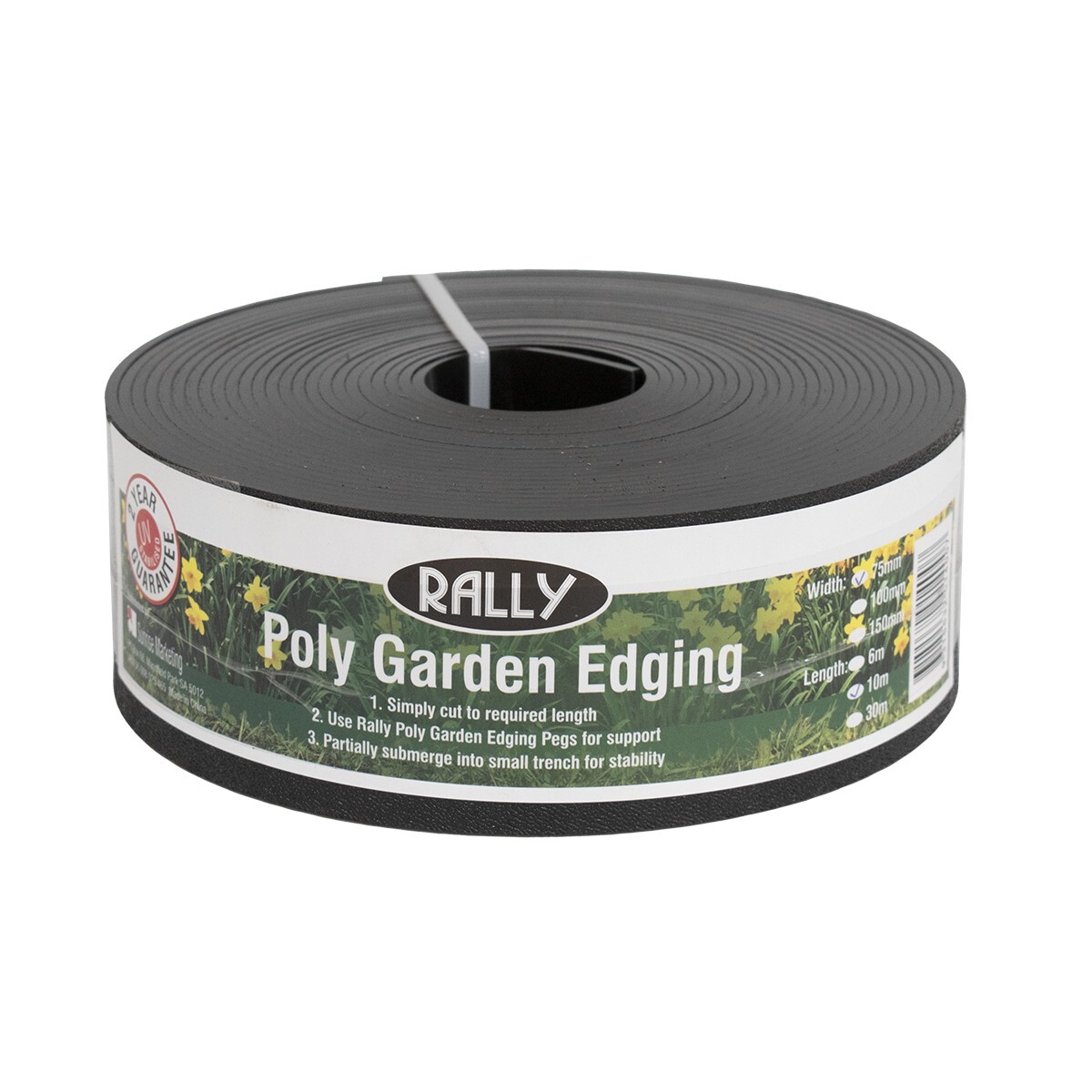 Rally Plastic Garden Edging - Black - 75mm x 10m